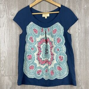 MOULINETTE SOUERS Anthropologie Silk Short Sleeve Handkerchief Shirt Women Small